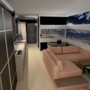 floorplans butas baldai dekoras svetainė virtuvė apšvietimas studija 3d