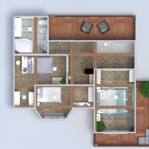 floorplans casa varanda inferior mobílias banheiro quarto quarto garagem cozinha sala de jantar 3d