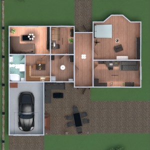 floorplans namas baldai vonia miegamasis svetainė garažas virtuvė eksterjeras 3d