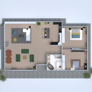 planos casa dormitorio salón cocina comedor 3d