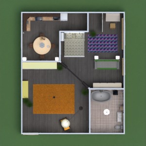 planos apartamento cuarto de baño dormitorio salón cocina descansillo 3d