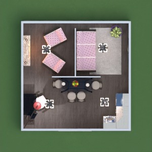 floorplans butas baldai dekoras svetainė virtuvė biuras apšvietimas prieškambaris 3d