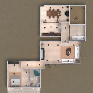 floorplans 独栋别墅 露台 家具 浴室 卧室 客厅 车库 厨房 照明 3d