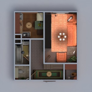 floorplans butas vonia svetainė virtuvė sandėliukas prieškambaris 3d