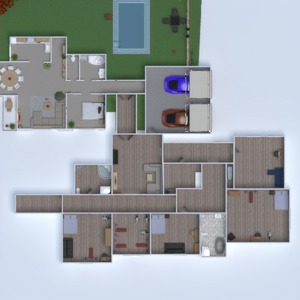 floorplans 独栋别墅 家具 卧室 厨房 户外 3d