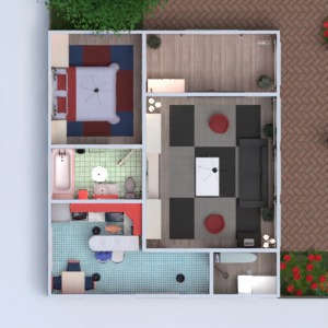 floorplans appartement maison terrasse meubles salle de bains chambre à coucher salon cuisine extérieur rénovation salle à manger 3d