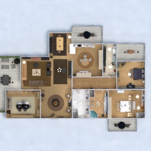 floorplans butas baldai dekoras vonia miegamasis svetainė virtuvė apšvietimas sandėliukas 3d