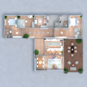 planos cuarto de baño dormitorio salón cocina exterior 3d