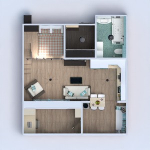 floorplans butas baldai vonia miegamasis svetainė virtuvė renovacija studija prieškambaris 3d