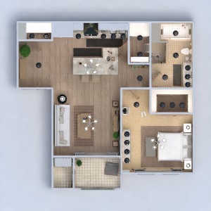 floorplans butas baldai dekoras vonia miegamasis svetainė virtuvė apšvietimas sandėliukas studija 3d