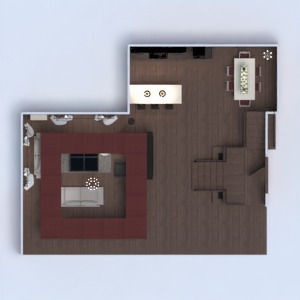 floorplans namas baldai svetainė virtuvė apšvietimas valgomasis 3d