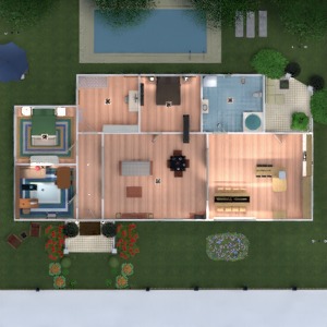 floorplans namas terasa vonia miegamasis svetainė virtuvė eksterjeras biuras kraštovaizdis 3d