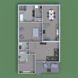planos casa dormitorio salón cocina paisaje 3d