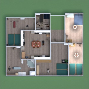 planos casa terraza cuarto de baño dormitorio comedor 3d