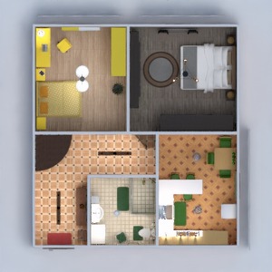 floorplans appartement meubles décoration salle de bains chambre à coucher cuisine chambre d'enfant eclairage entrée 3d