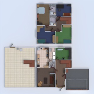 floorplans 独栋别墅 家具 浴室 卧室 客厅 车库 厨房 儿童房 储物室 3d