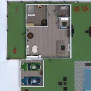 floorplans namas vonia miegamasis svetainė garažas virtuvė eksterjeras biuras kraštovaizdis sandėliukas 3d