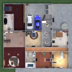 planos casa cuarto de baño dormitorio garaje exterior 3d
