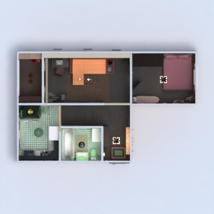 floorplans butas baldai dekoras vonia miegamasis svetainė virtuvė apšvietimas sandėliukas prieškambaris 3d