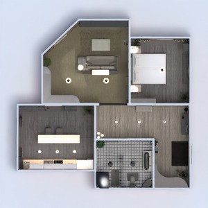 planos apartamento dormitorio salón cocina descansillo 3d