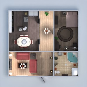 floorplans butas namas baldai vonia miegamasis svetainė virtuvė namų apyvoka valgomasis 3d