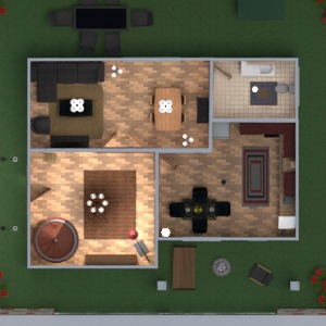 floorplans namas terasa baldai dekoras vonia miegamasis svetainė virtuvė eksterjeras apšvietimas prieškambaris 3d