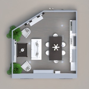 floorplans dekoras svetainė virtuvė valgomasis 3d