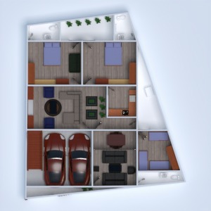 floorplans butas namas terasa baldai vonia miegamasis svetainė garažas virtuvė valgomasis prieškambaris 3d