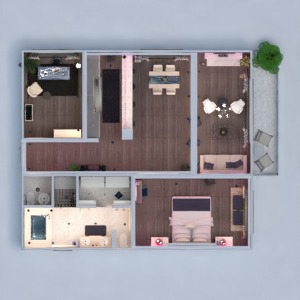 planos apartamento muebles cuarto de baño salón cocina 3d