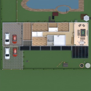 planos casa terraza garaje exterior paisaje 3d