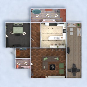 floorplans mieszkanie taras meble łazienka sypialnia pokój dzienny kuchnia 3d