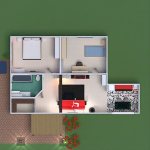 floorplans maison terrasse meubles salle de bains chambre à coucher salon cuisine chambre d'enfant 3d
