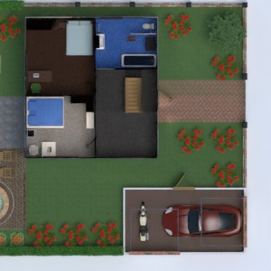 floorplans namas vonia miegamasis svetainė garažas virtuvė kraštovaizdis 3d