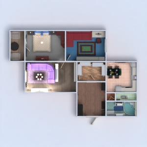 floorplans butas baldai vonia miegamasis svetainė virtuvė sandėliukas 3d