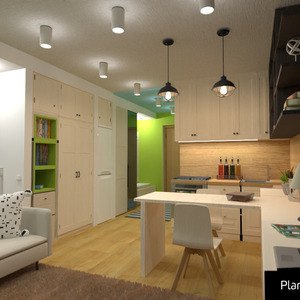 floorplans baldai vonia svetainė virtuvė apšvietimas 3d