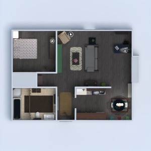 floorplans butas baldai dekoras vonia miegamasis svetainė virtuvė valgomasis studija 3d