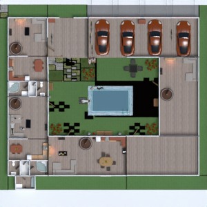 floorplans 独栋别墅 车库 结构 玄关 3d