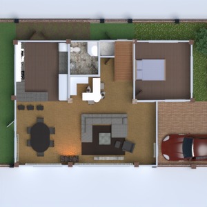 floorplans namas terasa miegamasis svetainė garažas virtuvė eksterjeras аrchitektūra 3d