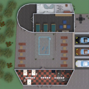 planos apartamento cuarto de baño dormitorio exterior cafetería 3d