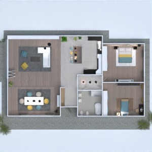 planos casa dormitorio salón cocina comedor 3d