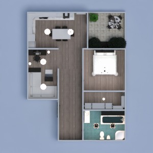 floorplans butas terasa baldai dekoras vonia miegamasis svetainė virtuvė apšvietimas namų apyvoka 3d