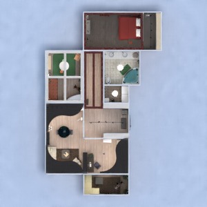 floorplans butas vonia miegamasis svetainė virtuvė vaikų kambarys studija prieškambaris 3d
