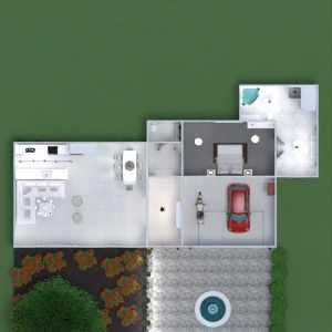 floorplans namas baldai vonia miegamasis svetainė garažas virtuvė eksterjeras apšvietimas valgomasis sandėliukas prieškambaris 3d