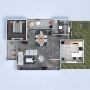 floorplans dom meble sypialnia kuchnia na zewnątrz 3d