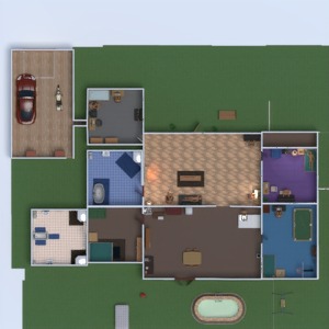 floorplans 独栋别墅 浴室 卧室 客厅 车库 厨房 户外 儿童房 家电 3d