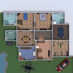 floorplans namas vonia miegamasis svetainė virtuvė eksterjeras kraštovaizdis namų apyvoka 3d