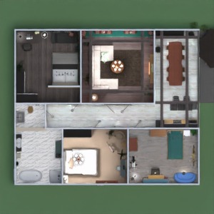 planos casa cuarto de baño dormitorio salón comedor 3d