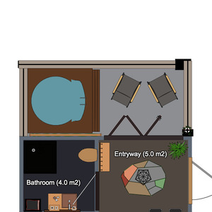 floorplans butas vonia miegamasis virtuvė studija 3d