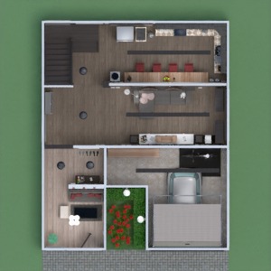 floorplans namas terasa baldai vonia miegamasis svetainė garažas virtuvė apšvietimas valgomasis 3d