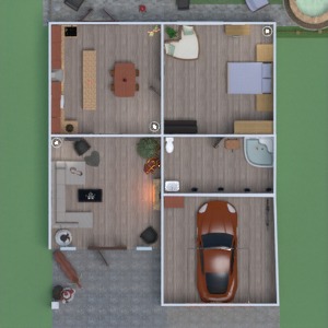 planos casa cuarto de baño dormitorio garaje exterior 3d